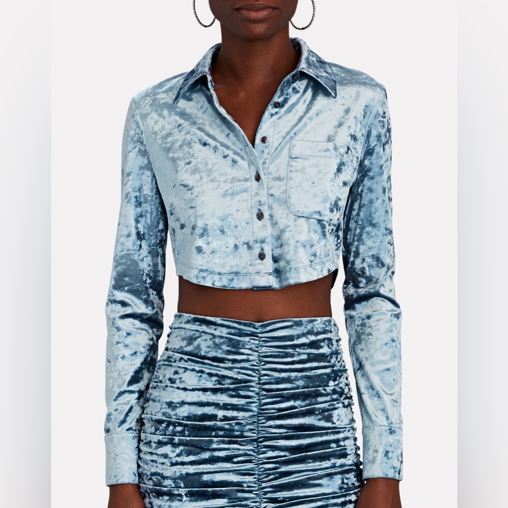 BACKGROUNDE NYC Set - Kat Cropped Crushed-Velvet Shirt and Skirt (Size Small)